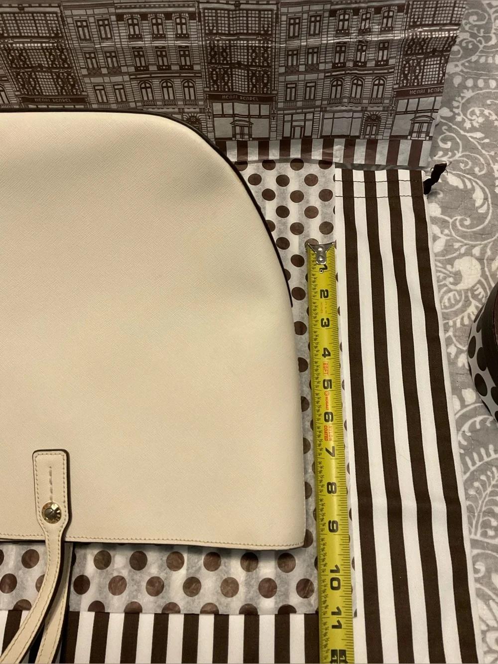 Cream Henri Bendel Zippered Tote with Gold-tone Hardware